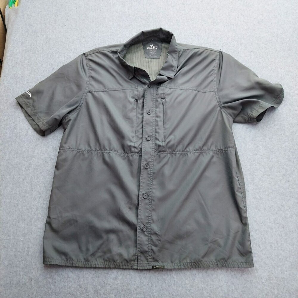 Pnuma Men's Outdoor Button Down Shirt Grey  Breathable Mesh Large Bergara  Logo